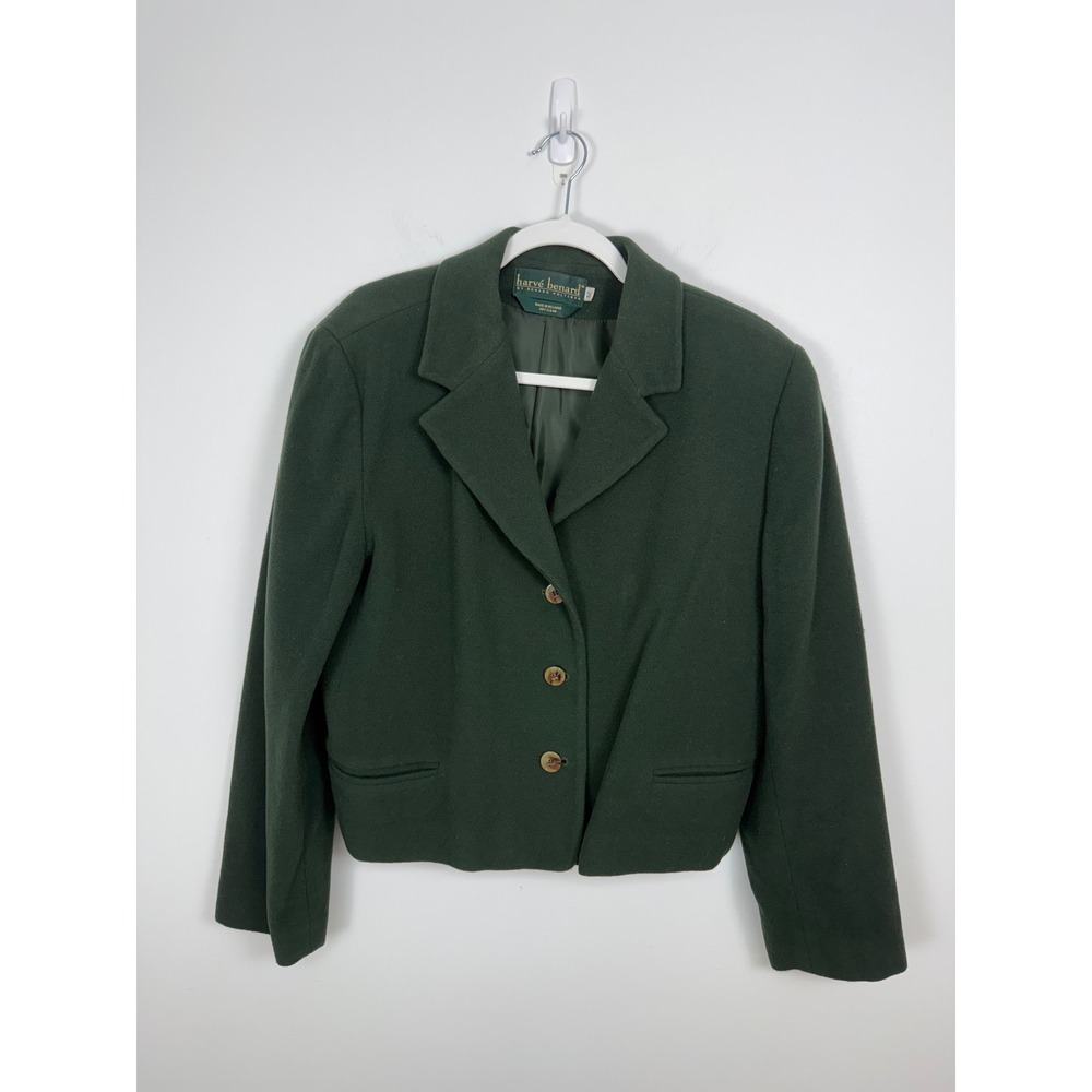 Harve Benard Wool Cashmere Blazer Forest Green Cropped Jacket Size 12
